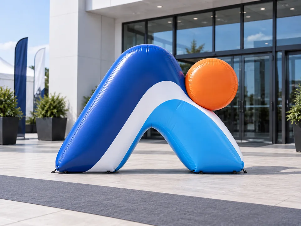 Concept illustration of an abstract custom shaped inflatable logo display